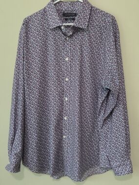 Tommy Hilfiger Men's 2XL Blue Red Micro Floral Button-Down Shirt